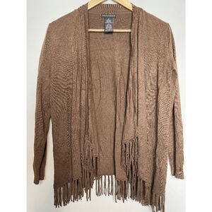 Chelsea & Theodore Western Brown Fringe Open Front Cardigan Sweater Knit‎ Top